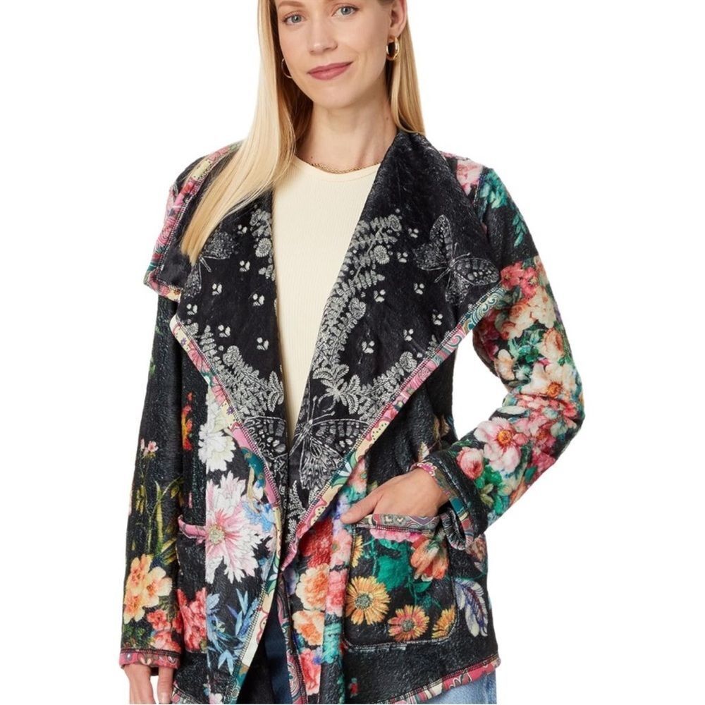 JOHNNY WAS Joan Wrap Sherpa Jacket Farfalla Reversible